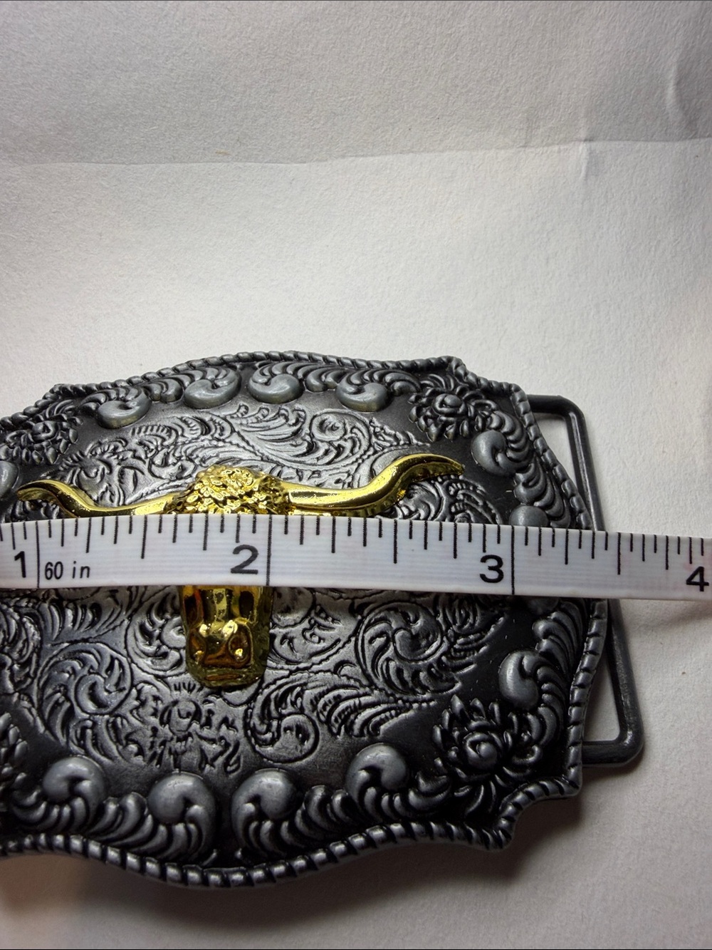 Western Men's Black Belt Buckle with Gold Longhorn Accent - Picture 5 of 7